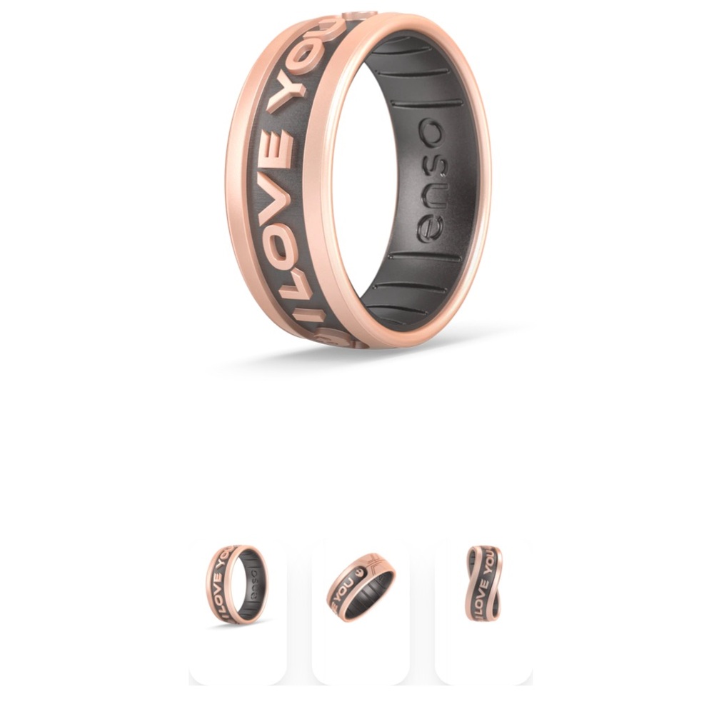 “I love you” rose gold silicone ring 
Brand new 
Size 10
Enso rings
